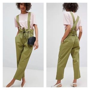 Current Air Green High Rise Suspender Pants Paper Bag Waist Sz S